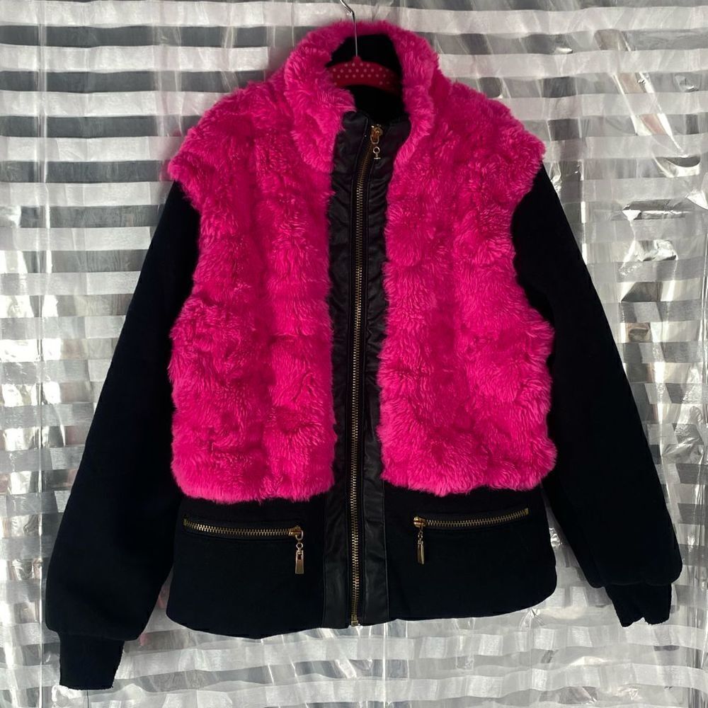 Cutie Fashion Pink Faux Fur Black Jacket